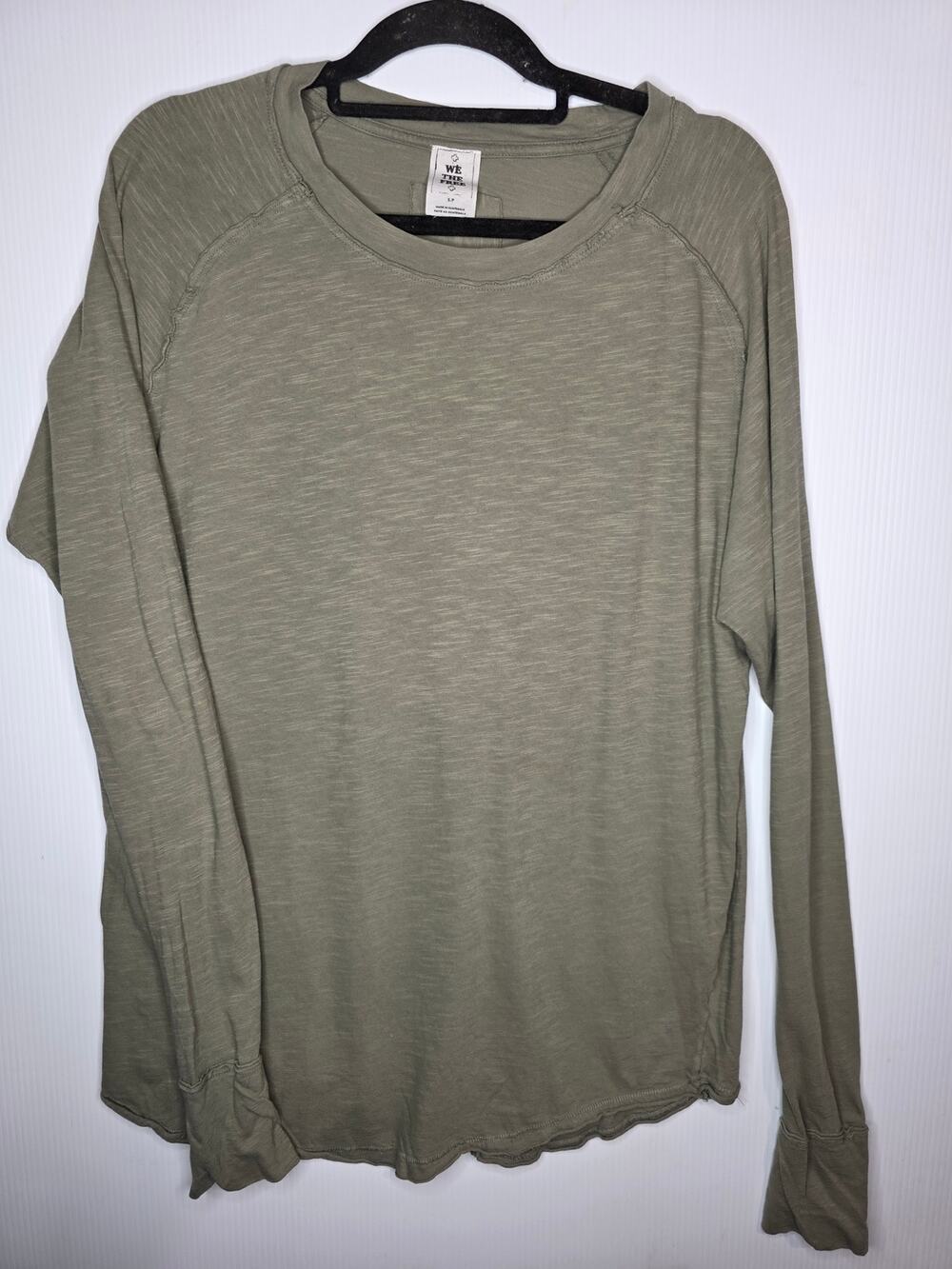 We The Free  S Olive Green Slouchy Long Sleeve Top Raw Seam Thermal Boho Grunge